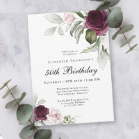 Elegant Watercolor Botanical 50th Birthday