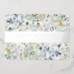 Elegant Watercolor Botanical Business Foil Holiday Card
