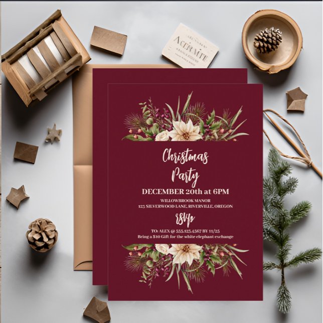 Elegant Watercolor Botanical Christmas Party Invitation (Creator Uploaded)