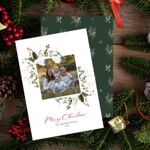 Elegant Watercolor Botanical Christmas Photo Holiday Card