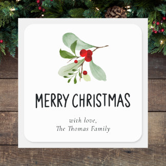Elegant Watercolor Botanical Festive Christmas Square Sticker