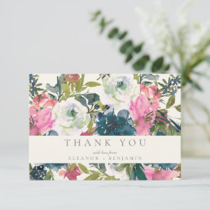 Elegant Watercolor Botanical Floral Bloom Wedding Thank You Card