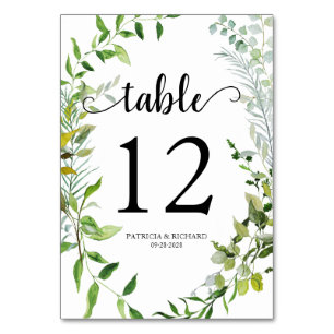 Elegant Watercolor Botanical Greenery Table Number