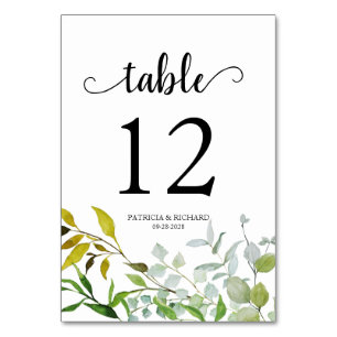 Elegant Watercolor Botanical Greenery Table Number