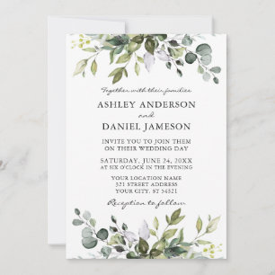 Elegant Watercolor Botanical Greenery Wedding Invitation
