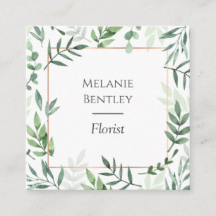 Elegant Watercolor Botanical Leaves Frame Square Business Card