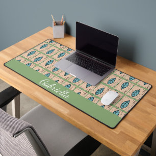 Elegant watercolor botanical leaves greenery desk mat