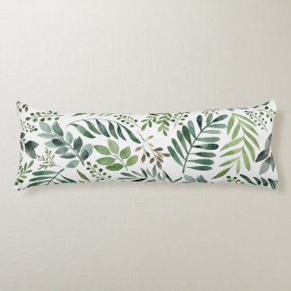 Elegant Watercolor Botanical Leaves Pattern Body Cushion
