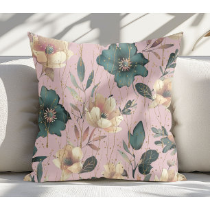 Elegant Watercolor Botanical Pattern Blush Pink Cushion