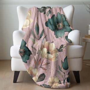 Elegant Watercolor Botanical Pattern Blush Pink Fleece Blanket