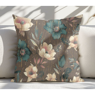 Elegant Watercolor Botanical Pattern Mocha  Cushion