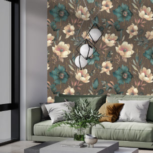 Elegant Watercolor Botanical Pattern Mocha Wallpaper