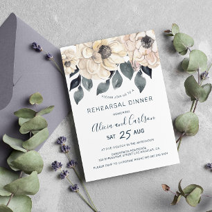 Elegant watercolor botanical rehearsal dinner invitation