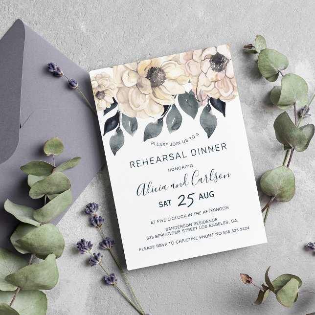 Elegant watercolor botanical rehearsal dinner invitation (Creator Uploaded)