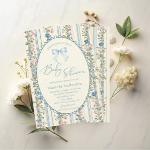 Elegant Watercolor bow grandmillenial vintage Bab Invitation