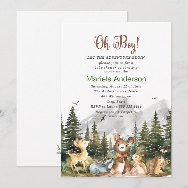 Elegant Watercolor  Boy Adventure Begin  Baby Show Invitation (Front/Back)