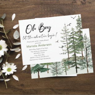 Elegant Watercolor  Boy Adventure Begin  Baby Show Invitation