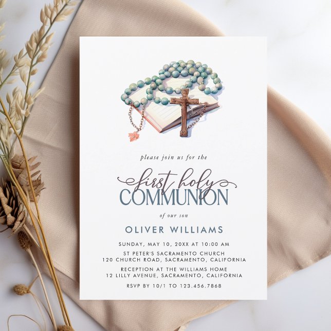 Elegant Watercolor Boy First Holy Communion Invitation (Creator Uploaded)