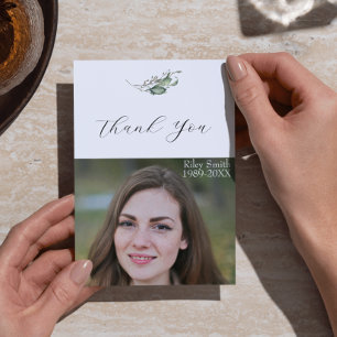 Elegant Watercolor Branch Funeral Photo Thank You Card