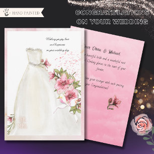 Elegant Watercolor Bridal Gown Wedding Congrats Holiday Card