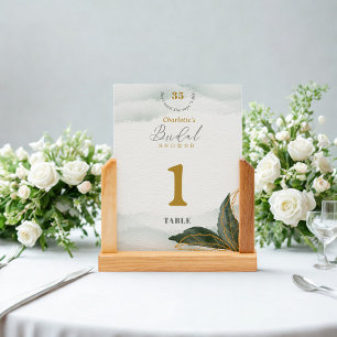 Elegant Watercolor Bridal Shower Table Number Card