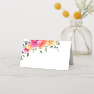 Elegant Watercolor Bright Flowers Floral Wedding Place Card