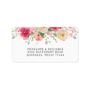 Elegant Watercolor Bright Pink Floral Wedding Label