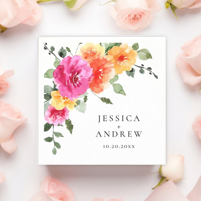 Elegant Watercolor bright Pink Flower Wedding Napkin (Creator Uploaded)