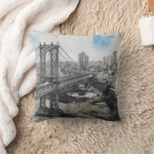 Elegant Watercolor Brooklyn Bridge NYC Cushion