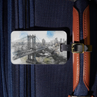 Elegant Watercolor Brooklyn Bridge NYC  Luggage Tag