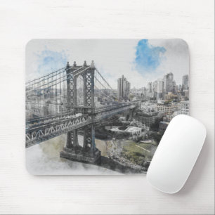 Elegant Watercolor Brooklyn Bridge NYC Mouse Pad