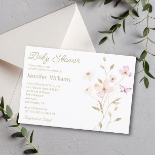 elegant watercolor brown pink floral baby shower invitation