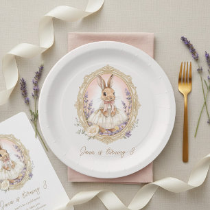 Elegant Watercolor Bunny Birthday Paper Plate
