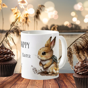 Elegant Watercolor Bunny Happy Easter Coffee Mug