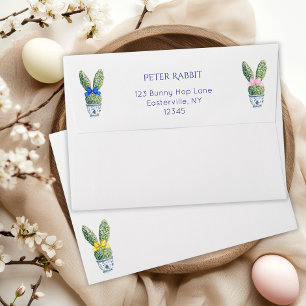 Elegant Watercolor Bunny Topiary Envelope