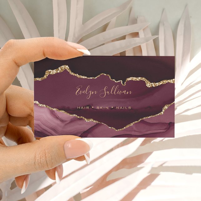 elegant watercolor burgundy and gold agate business card (Creator Uploaded)