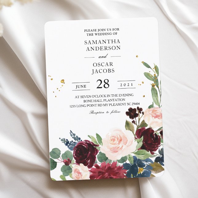 Elegant Watercolor Burgundy Blush & Gold Drops Invitation (Creator Uploaded)