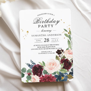 Elegant Watercolor Burgundy Blush & Gold Drops Invitation