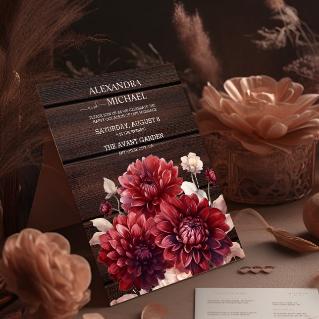 Elegant Watercolor Burgundy Dahlia Wedding Invitation (Creator Uploaded)