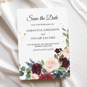 Elegant Watercolor Burgundy Floral  Save The Date
