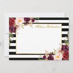 Elegant Watercolor Burgundy Floral Striped Card