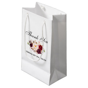 Elegant Watercolor Burgundy Floral Thank You Small Gift Bag