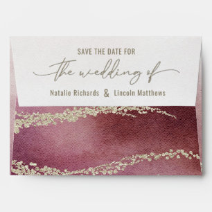 Elegant Watercolor Burgundy & Gold Save the Date Envelope