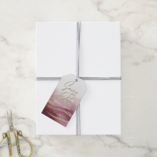 Elegant Watercolor Burgundy & Gold Save the Date Gift Tags
