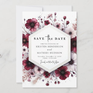 Elegant Watercolor Burgundy Wedding  Save The Date
