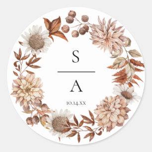 Elegant Watercolor Burnt Orange Floral Wedding Classic Round Sticker