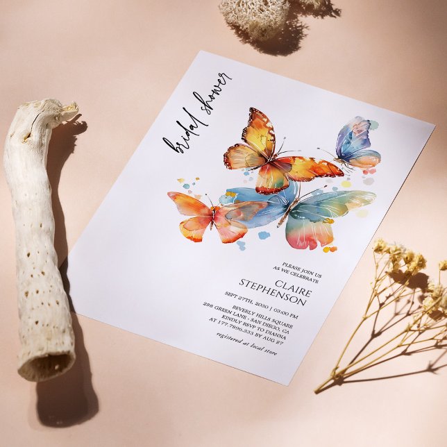 Elegant Watercolor Butterfly Bridal Shower Invite (Personalized Elegant Watercolor Butterfly Bridal Shower Invite)