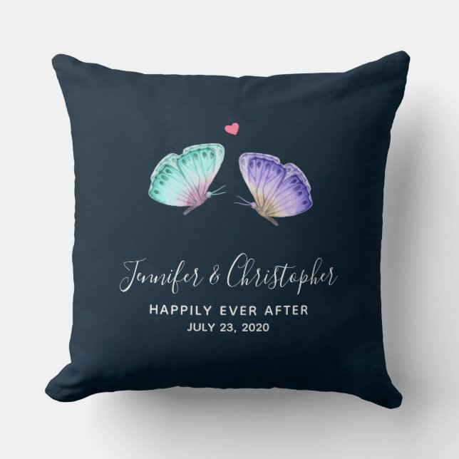 Elegant Watercolor Butterfly Duo Wedding Cushion (Front)