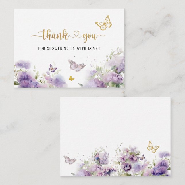 Elegant Watercolor Butterfly kisses thank you Baby Card (Front/Back)