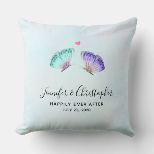 Elegant Watercolor Butterfly Pair Wedding Cushion